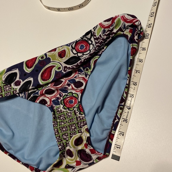 ATHLETA Paisley SWIMSUIT bikini bottoms fold down waist ruched sides size large - Picture 10 of 10